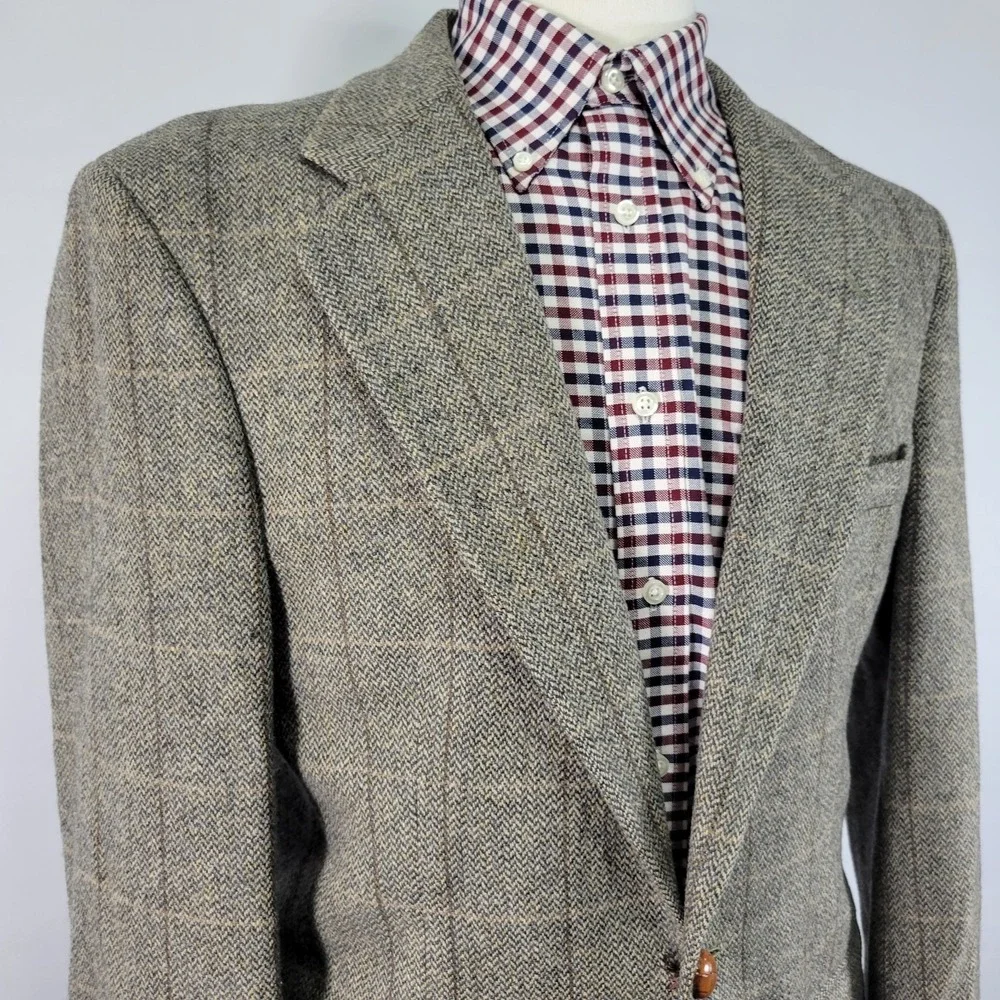 Men's Tweed Style Sport Coat Blazer‎ Two Button Herringbone Plaid Wool Size 40R
